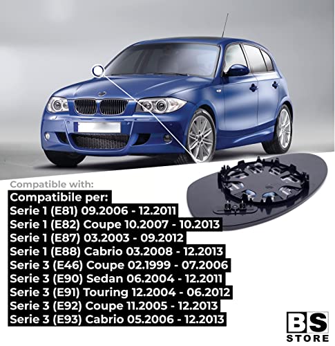BSSTORE Vetro Specchio Retrovisore Asferico Termico per βmw SERIE 1 E81 E82 E87 E88 - SERIE 3 E90 E91 E92 E93