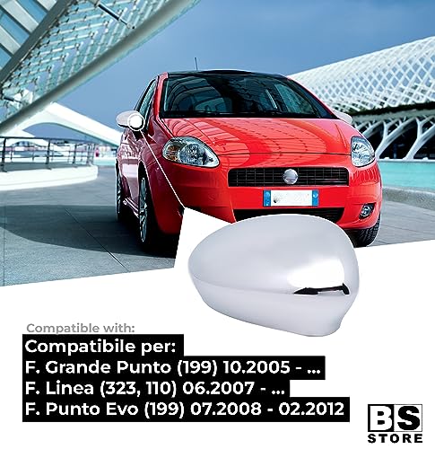 BSSTORE Calotta Specchietto Retrovisore Cromata Lucida per Grande Punto 2005, Grande Punto Evo 2009, Linea 2007