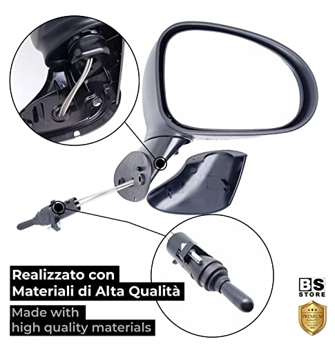 BSSTORE Specchietto Retrovisore Esterno Nero per Matiz dal 2005 al 2011 (M200, M250) con Regolazione Manuale