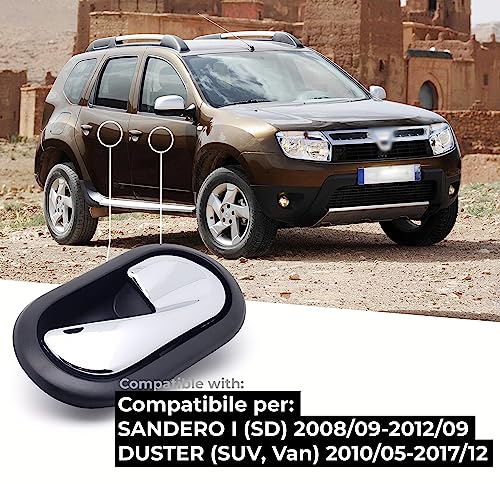 BSSTORE Maniglia Porta Interna Cromata Anteriore e Posteriore per D@cia Duster 2010-2017, Sandero 2008-2012
