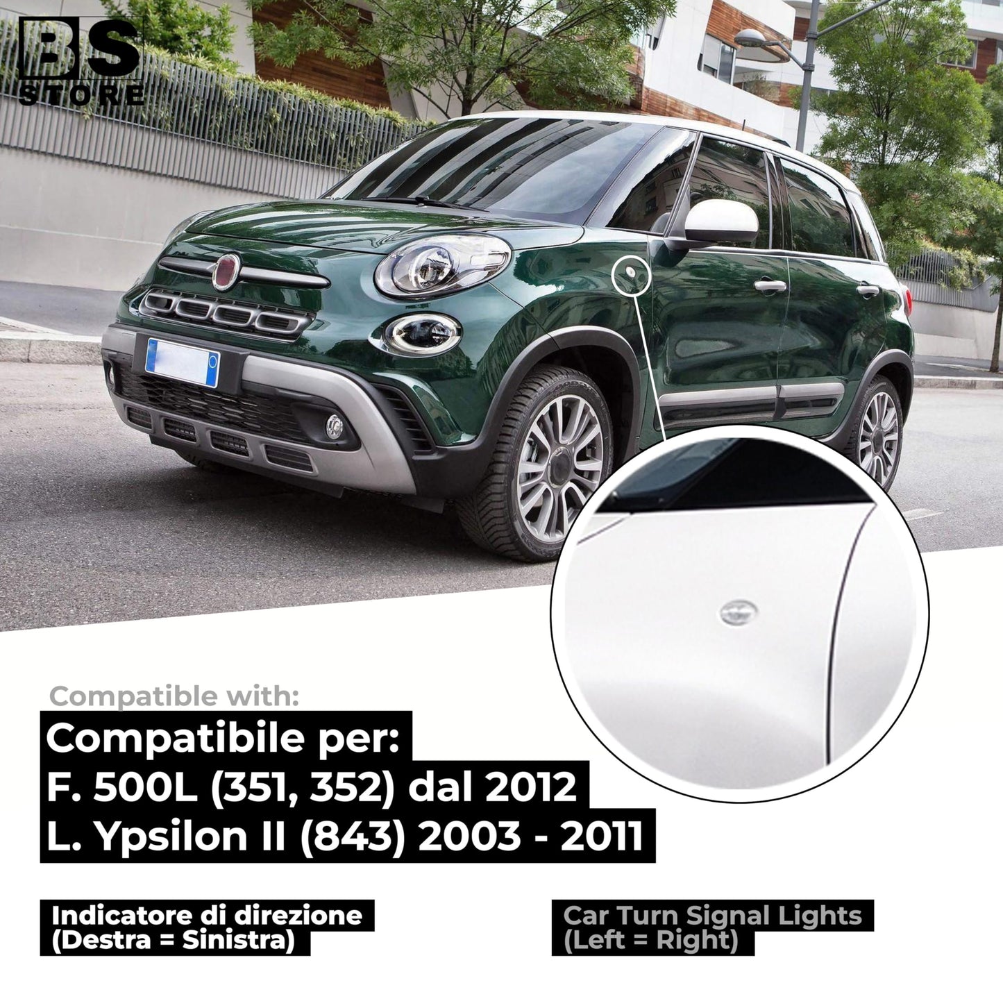 BSSTORE Freccia Laterale Indicatore di Direzione per Fiat 500L (351, 352) e Lancia Ypsilon II (843)