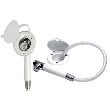 BSSTORE DOCCIA ORIZZONTALE CON TUBO 2,5 MT E NICCHIA BIANCA PER BARCA, GOMMONE. CAMPER.