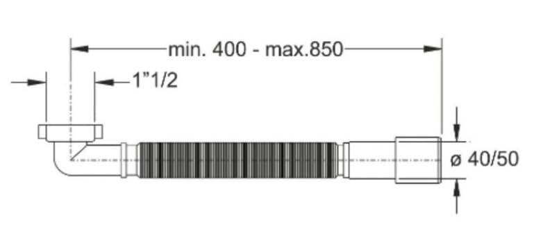 BSSTORE Tubo Flessibile Estensibile da 400 mm a 850 mm con Attacco Curvo a 90 Gradi, Polipropilene, 1"1/2