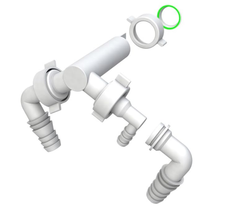 BSSTORE Attacco Doppio per Lavatrice Ø19/24 cm e Asciugatrice Ø12 cm, Bianco, Polipropilene