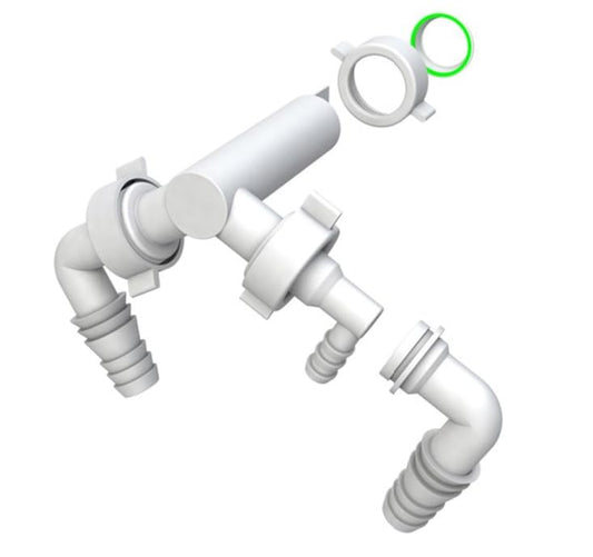 BSSTORE Attacco Doppio per Lavatrice Ø19/24 cm e Asciugatrice Ø12 cm, Bianco, Polipropilene