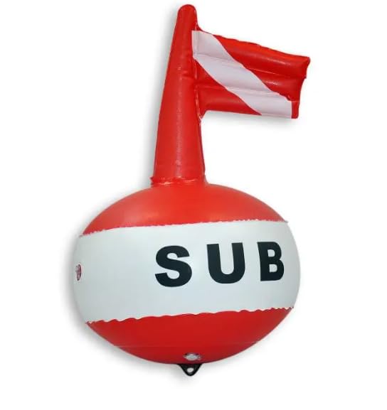 BSSTORE Boa Segna Sub Gonfiabile, 36 cm Diametro, 63 cm Altezza, Bandiera Rossa e Bianca, Marcatore Subacqueo