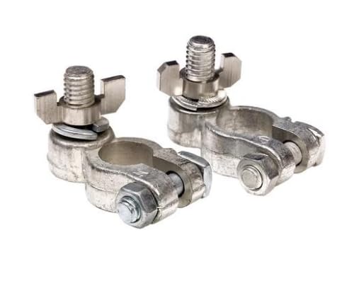 BSSTORE Morsetti per Batteria Nautica, Universali, in Ottone Lucidato con Galletto di Serraggio, Set di 2