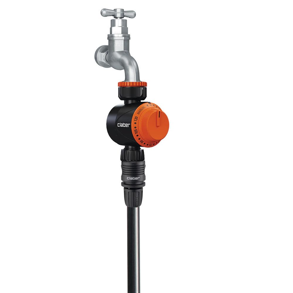 Claber Timer Meccanico per Irrigazione – Temporizzatore da Rubinetto 5–120 Minuti, Filtro Lavabile, Senza Batterie, Attacco Quick-Click