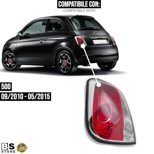 BSSTORE Fanale Posteriore Bianco/Rosso Con Bordo Nero Compatibile Con 500 2010-2015