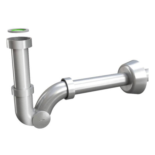 BSSTORE Sifone per Lavabo o Bidet in Ottone, Ghiere e Canotti in Acciaio Inox, Attacco Piletta 1", Scarico Ø 26x250 mm