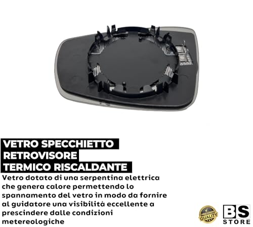 BSSTORE® Piastra Vetro Specchio Retrovisore Termico Compatibile Con Polo 2009-2017/UP 2016-/Citigo 2017-