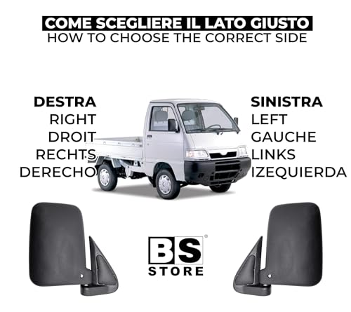 BSSTORE Specchietto Retrovisore Esterno Nero per Pi@ggio PORTER 1993-2010 con Regolazione Manuale