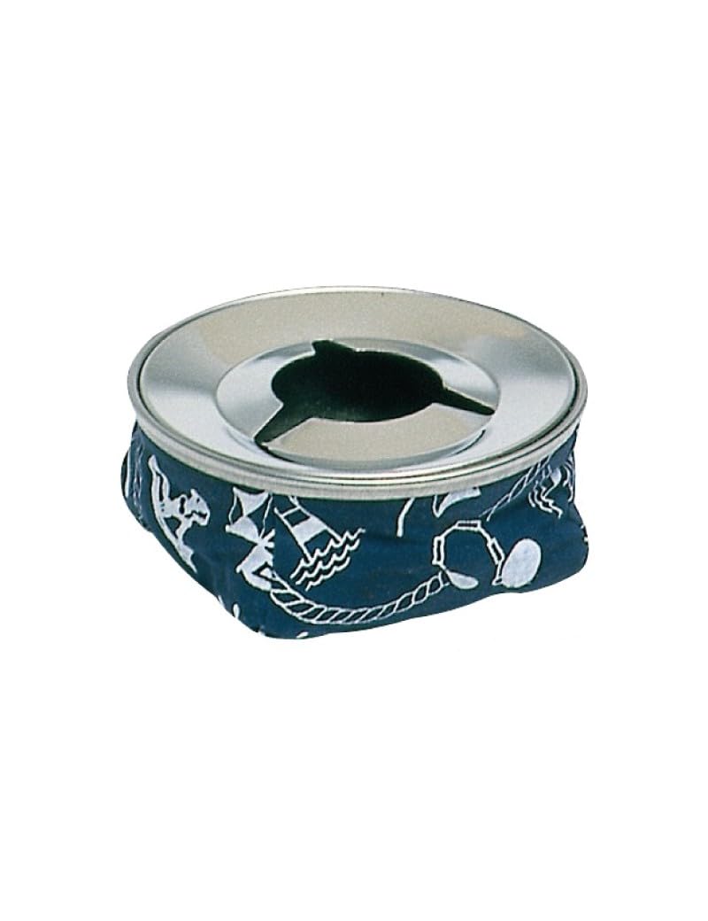 BSSTORE Posacenere da Tavolo in Acciaio con Sacchetto in Cotone Decorato Stile Nautico – Diametro 105 mm – Antivento, Elegante e Resistente per Interni ed Esterni
