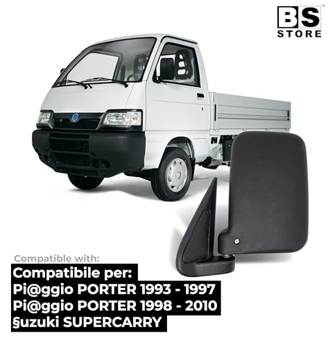 BSSTORE Specchietto Retrovisore Esterno Nero per Pi@ggio PORTER 1993-2010 con Regolazione Manuale
