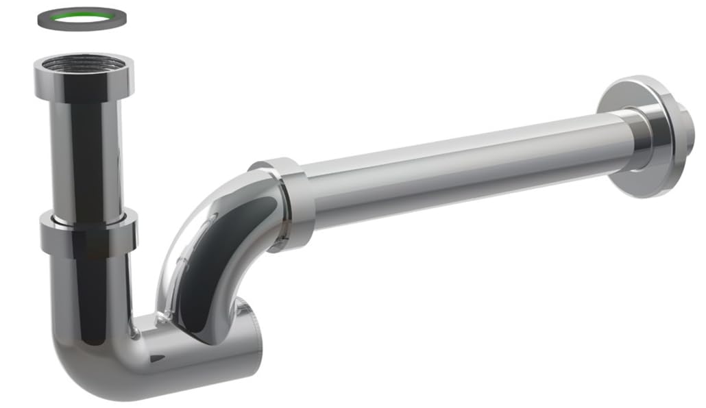 BSSTORE Sifone cromato per lavandino, entrata 1"1/4 x 100 mm, scarico diametro 32 mm, lunghezza 250 mm