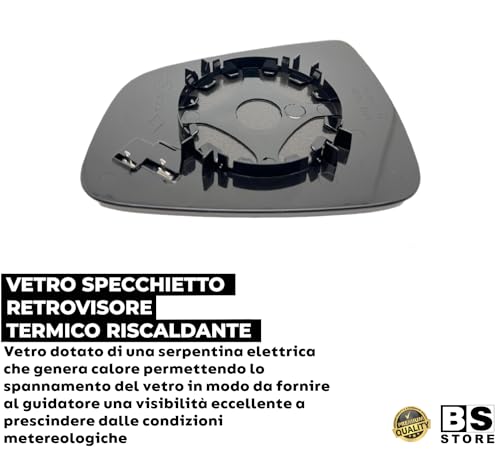 BSSTORE® Piastra Vetro Specchio Retrovisore Termico Compatibile Con Sandero 2008-2020/Logan 2008-2012/Duster 2013-2017