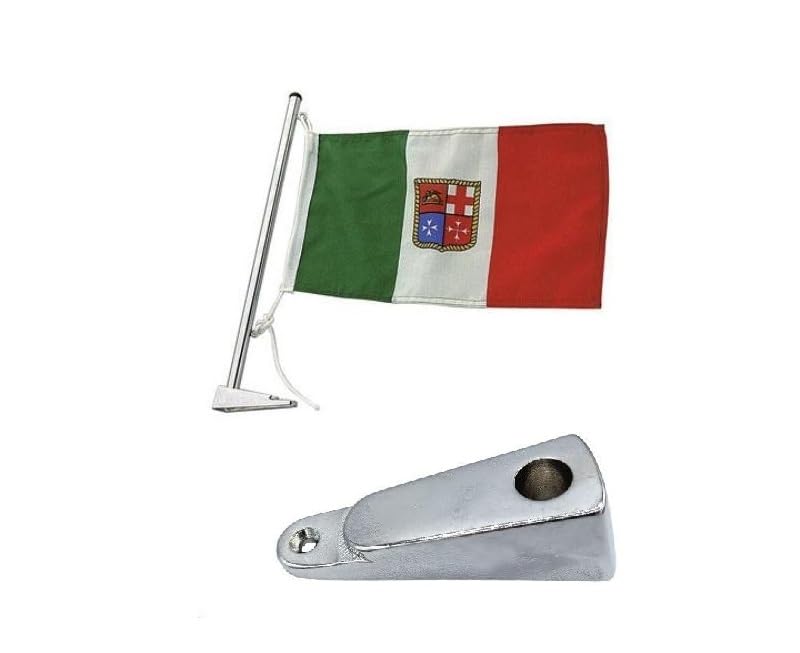 BSSTORE Asta Portabandiera in Ottone Cromato con Staffa per Imbarcazioni Barca Yacht Gommone, Asta Disponibile 35cm o 50cm