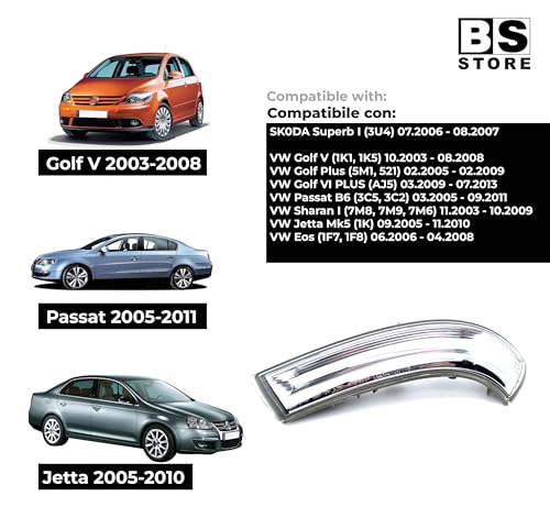 BSSTORE Freccia Specchietto Laterale Indicatore di Direzione LED per VW GOLF 5, GOLF 6 PLUS, JETTA 2005-2010, PASSAT 2005-2011
