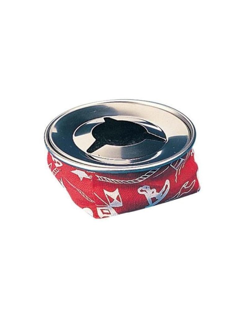 BSSTORE Posacenere da Tavolo in Acciaio con Sacchetto in Cotone Decorato Stile Nautico – Diametro 105 mm – Antivento, Elegante e Resistente per Interni ed Esterni