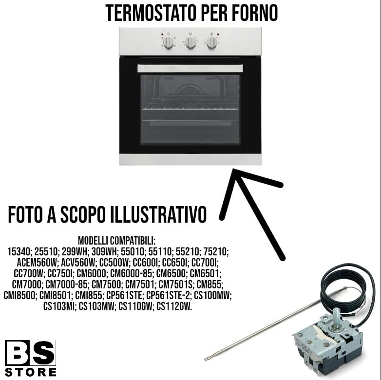 BSSTORE Termostato Forno 65°-295°C Equivalente A 229655 Compatibile Con Vari Modelli
