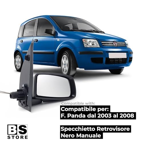 BSSTORE Specchietto Retrovisore Esterno Nero per F!AT PANDA (169) 2003-2008 con Regolazione Manuale