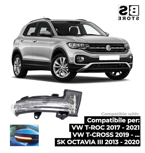 BSSTORE Freccia Specchietto Laterale Indicatore di Direzione LED per VW T-ROC 2017-2021, T-CROSS 2019, SK0DA OCTAVIA 2013-2020