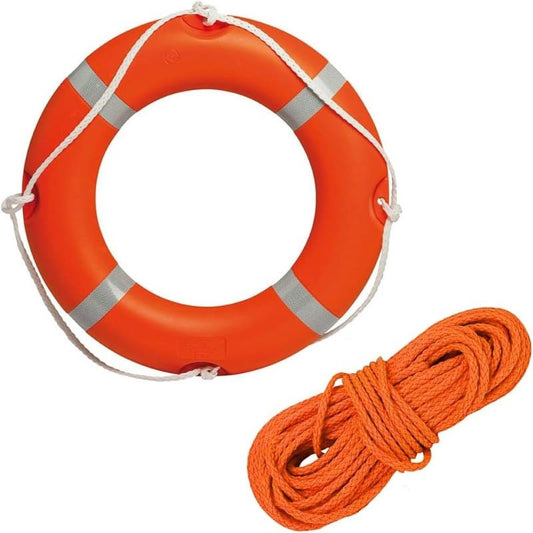 BSSTORE Kit Salvagente Anulare Ciambella Omologato Con Mt 30 Di Cima Arancione Da 8 mm Per Barca, Gommone, Bagnino