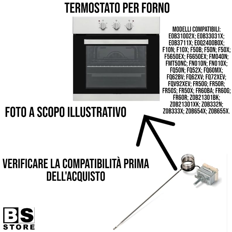 BSSTORE Termostato Forno 256°C Equivalente A 3890785037 Compatibile Con Vari Modelli