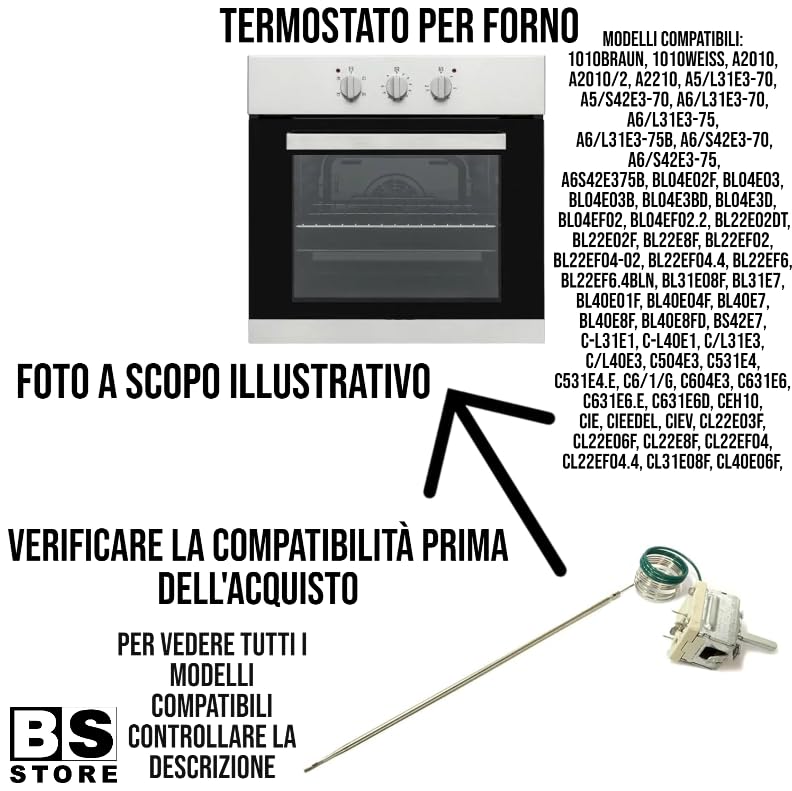 BSSTORE Termostato Forno 262°C Equivalente A 297891 Universale Compatibile Con Vari Modelli