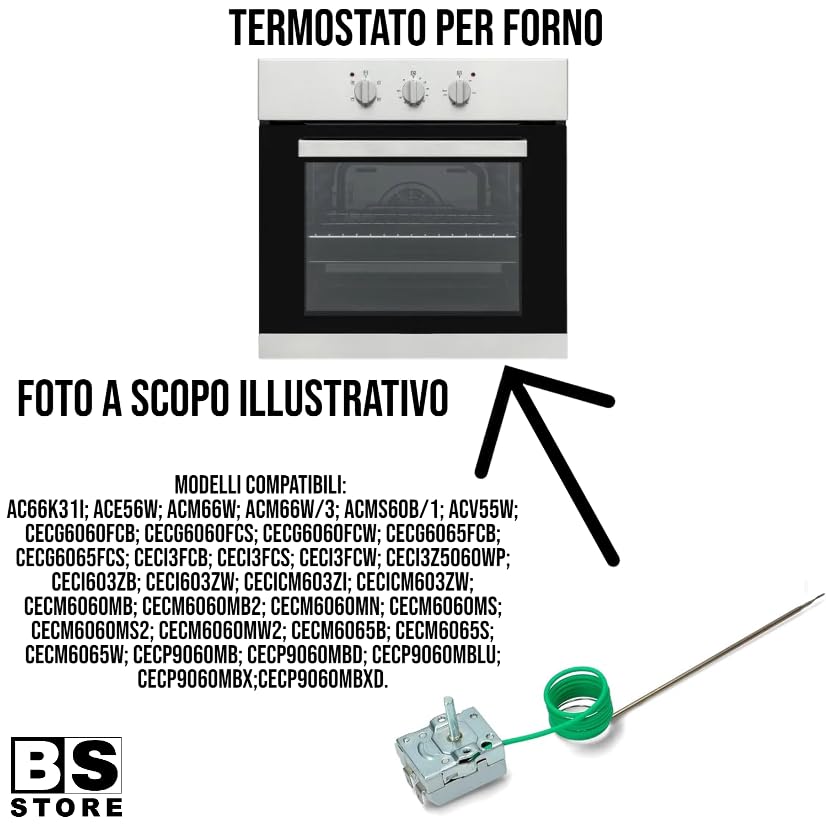 BSSTORE Termostato Forno 47°-285°C Equivalente A 32010955 Compatibile Con Vari Modelli