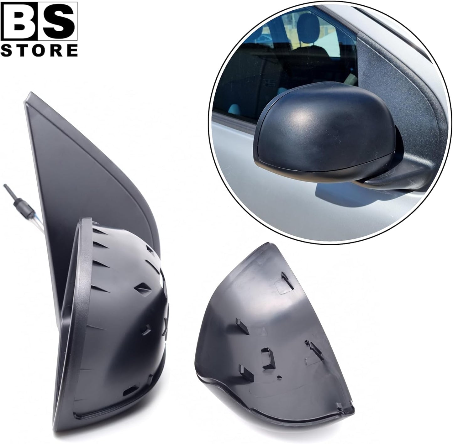 BSSTORE Specchietto Retrovisore Destro Esterno Nero per Panda dal 2012 (312, 319) con Regolazione Manuale e Sonda Per Temperatura