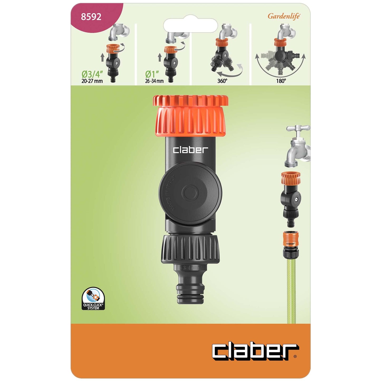 Claber 8592 Presa a Rubinetto 1”-3/4” con snodo
