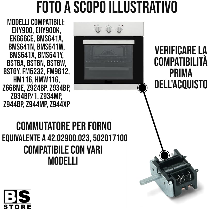 BSSTORE Commutatore Per Forno Equivalente A 502017100 Compatibile Con Vari Modelli