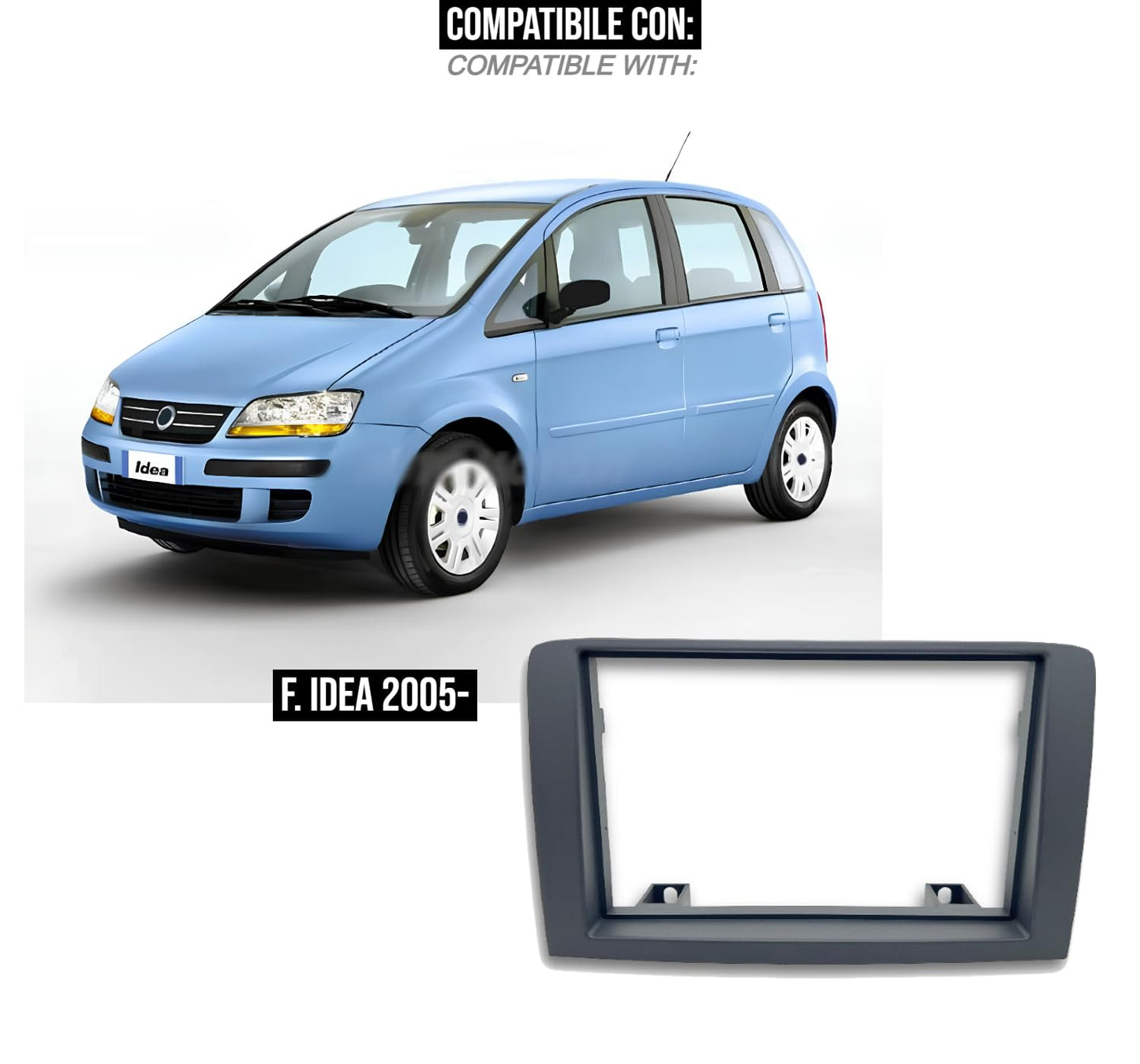 BSSTORE® Mascherina 2DIN Adattatore Autoradio Cornice Stereo Per Idea Dal 2005 Con Kit Fissaggio - Grigio
