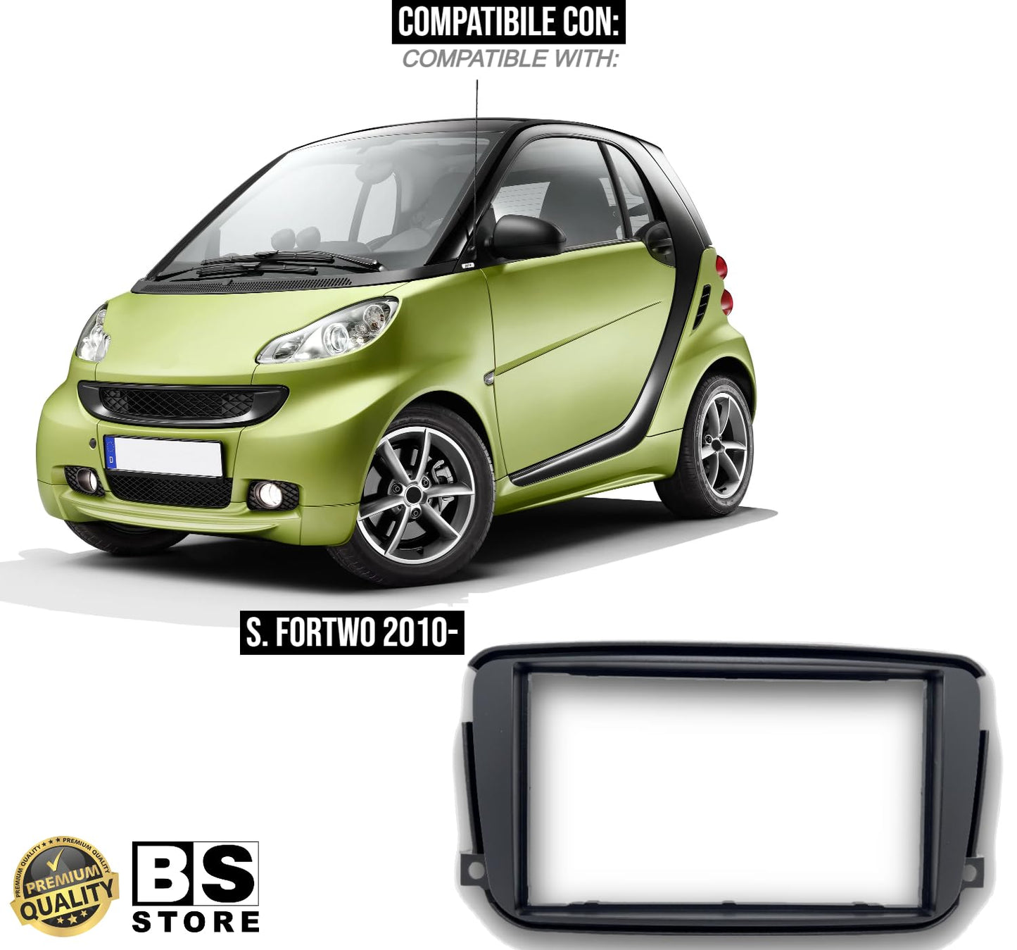 BSSTORE® Mascherina 2DIN Adattatore Autoradio Cornice Stereo Per Fortwo Dal 2010 In Poi