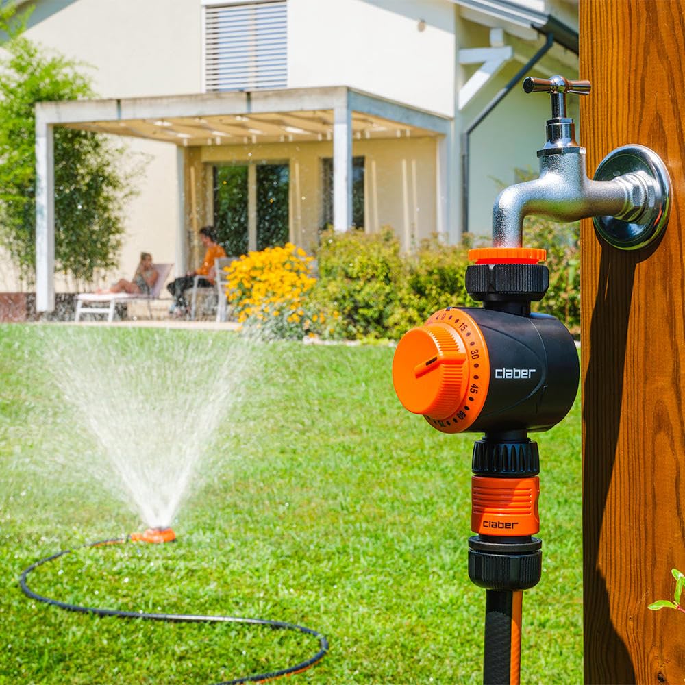 Claber Timer Meccanico per Irrigazione – Temporizzatore da Rubinetto 5–120 Minuti, Filtro Lavabile, Senza Batterie, Attacco Quick-Click