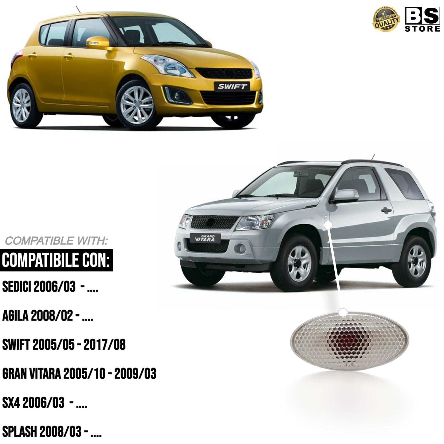 BSSTORE Gruppo Ottico Freccia Laterale Compatibile Con SWIFT | SEDICI | AGILA e Molte Altre Auto