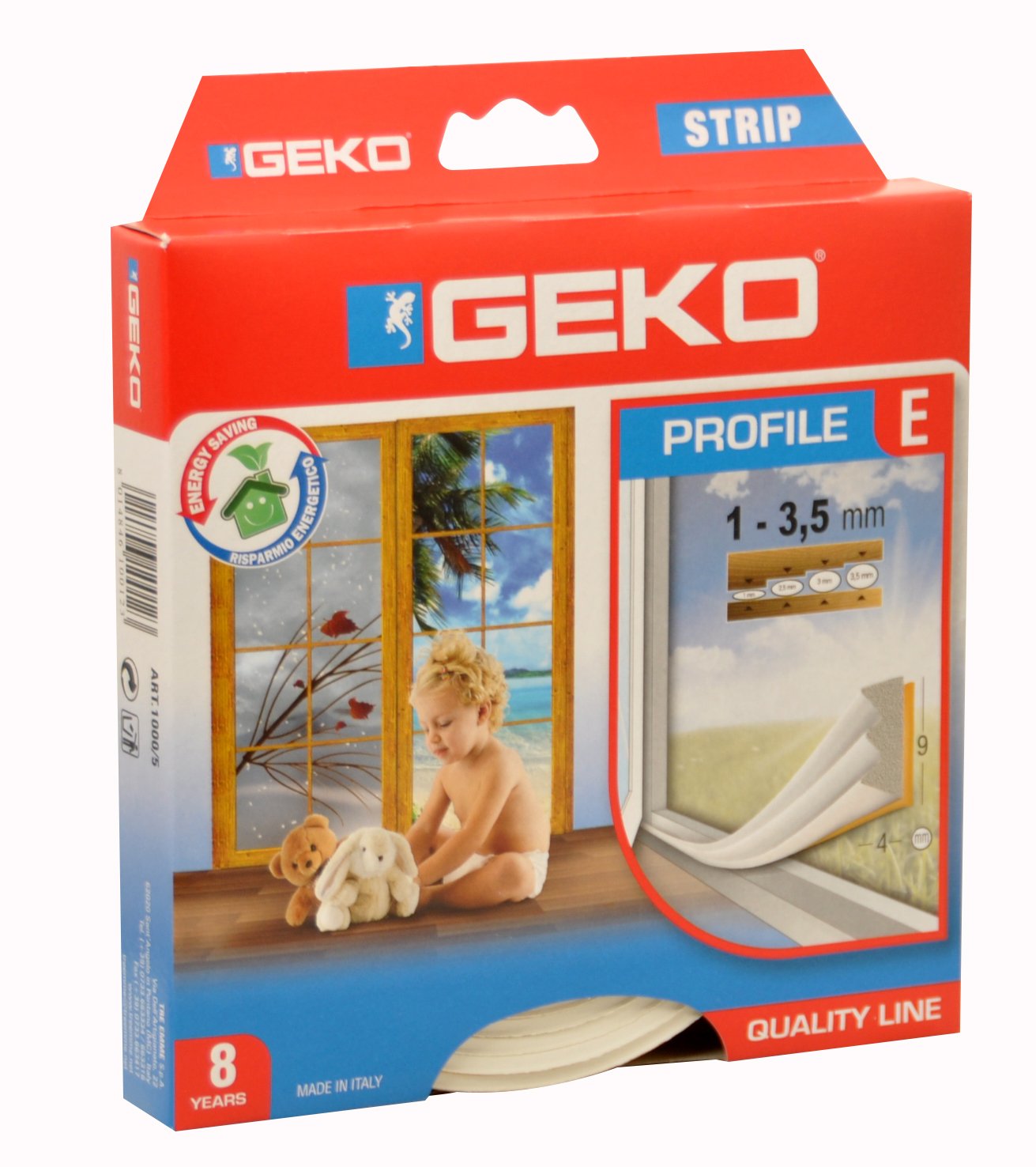 Geko 940000, Guarnizione adesiva e regolabile per porte e finestre, 6 m x 9 x 4 mm, durata media: 8 anni, Bianco (weiß)