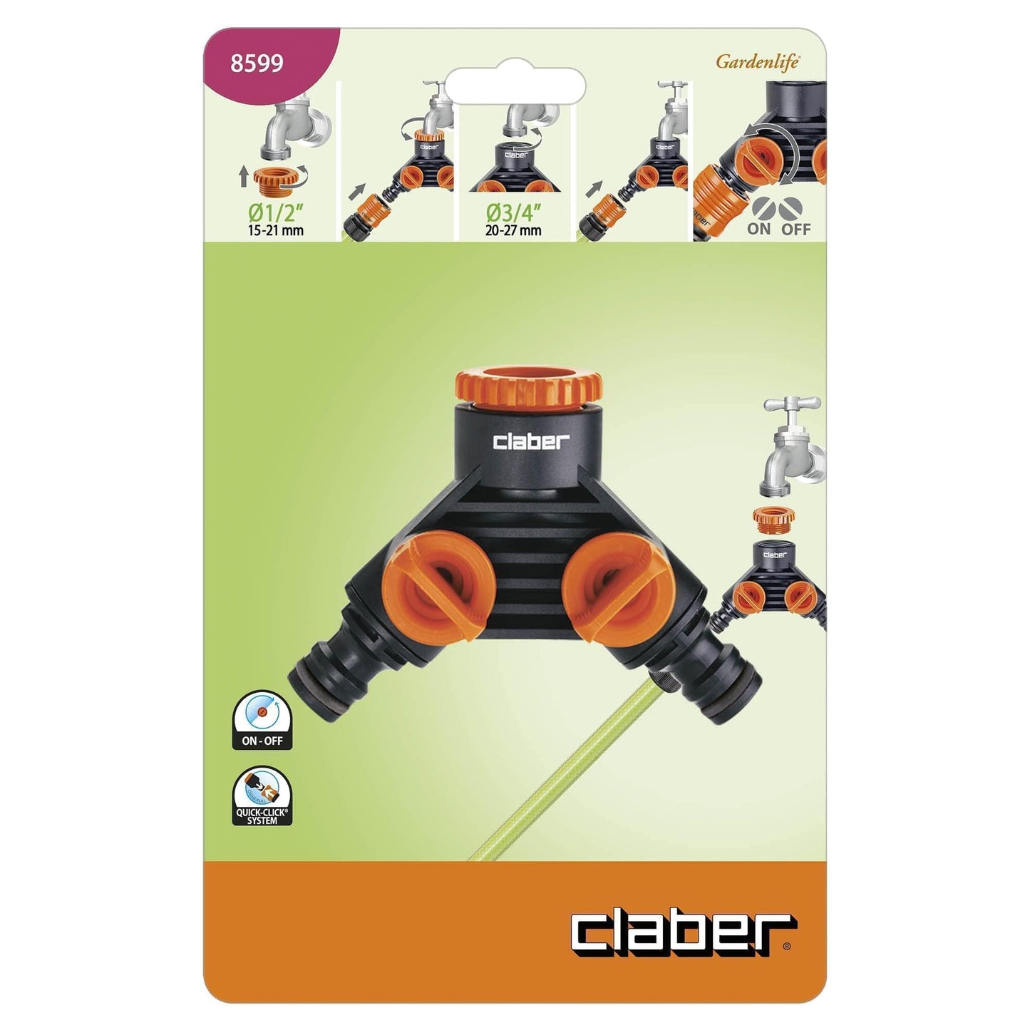 Claber 7724065 Prese Rubinetto 3/4-1/2F, 2 Vie