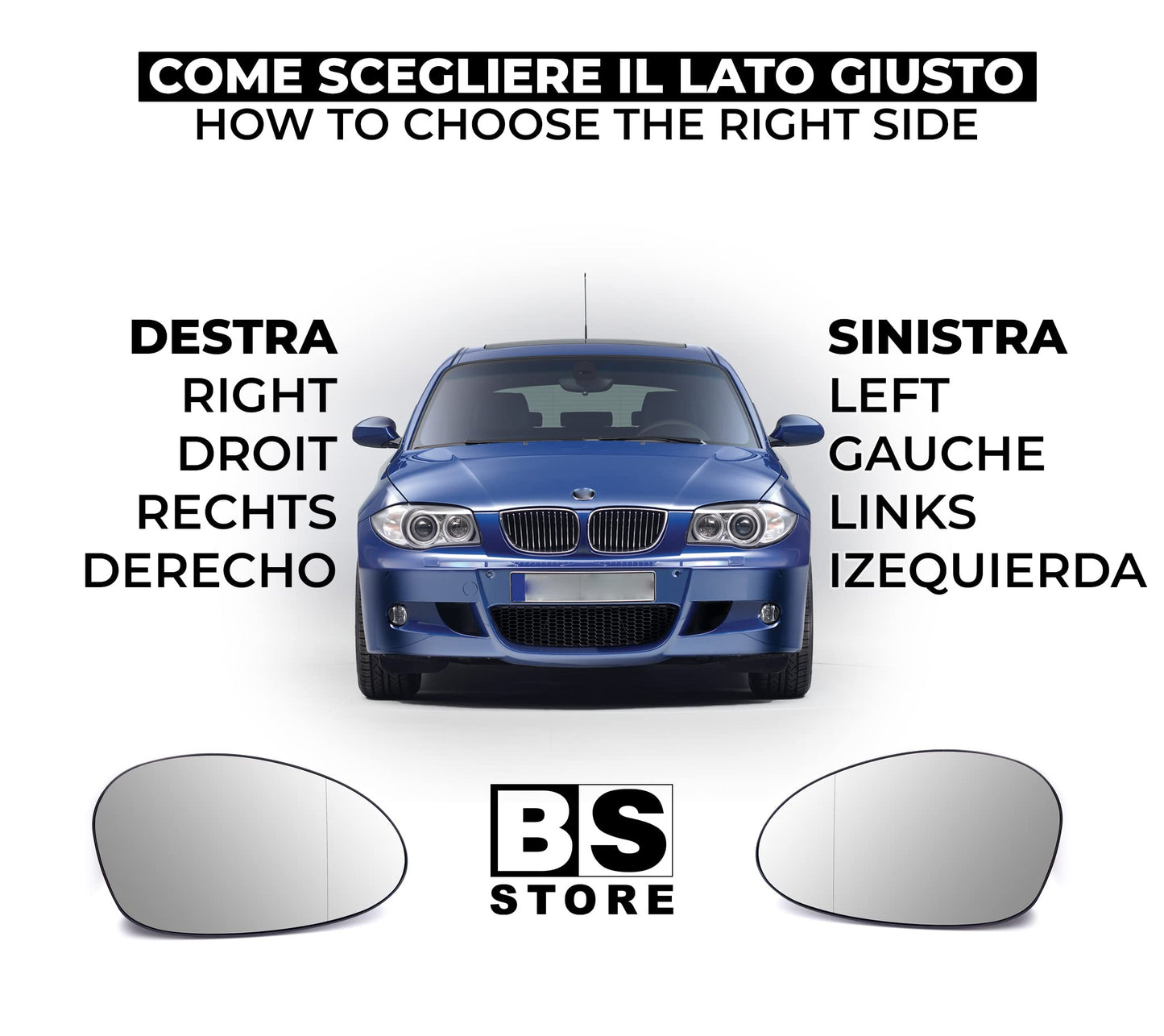 BSSTORE Vetro Specchio Retrovisore Asferico Termico per βmw SERIE 1 E81 E82 E87 E88 - SERIE 3 E90 E91 E92 E93