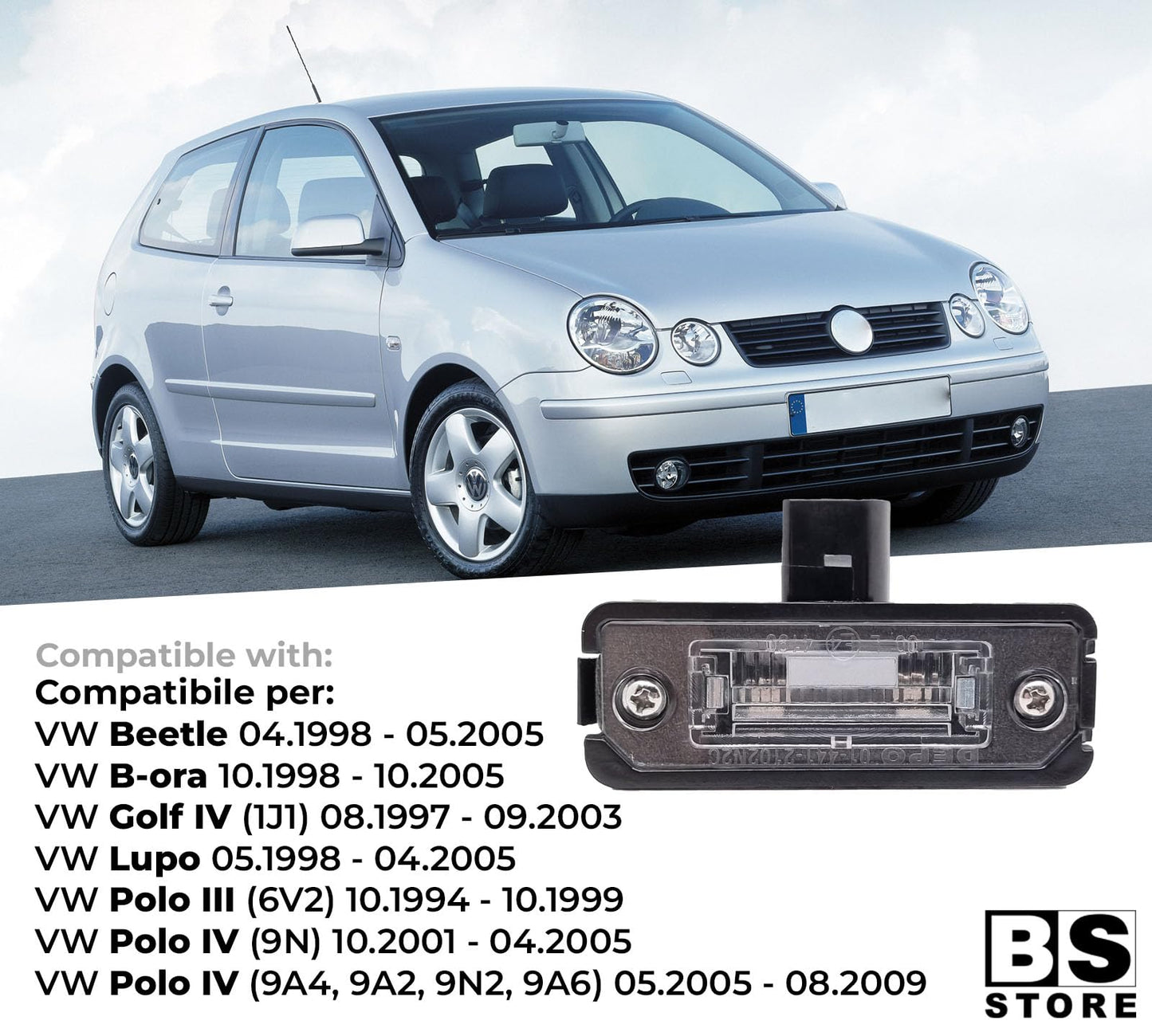 BSSTORE Fanale Luce Targa per GOLF 4 1997-2003, POLO 3 4 1994-2009, BORA 1998, LUPO 1998