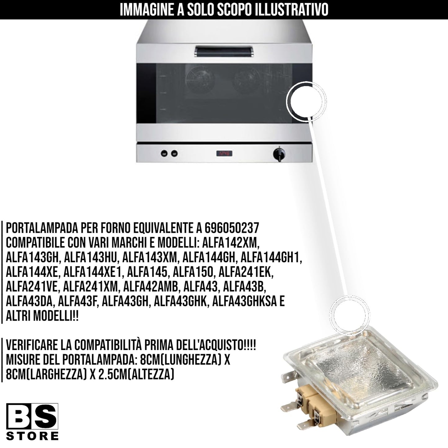 BSSTORE Portalampada Forno 40W Senza Guarnizione Equivalente A 696050237 Compatibile Con Vari Marchi E Modelli