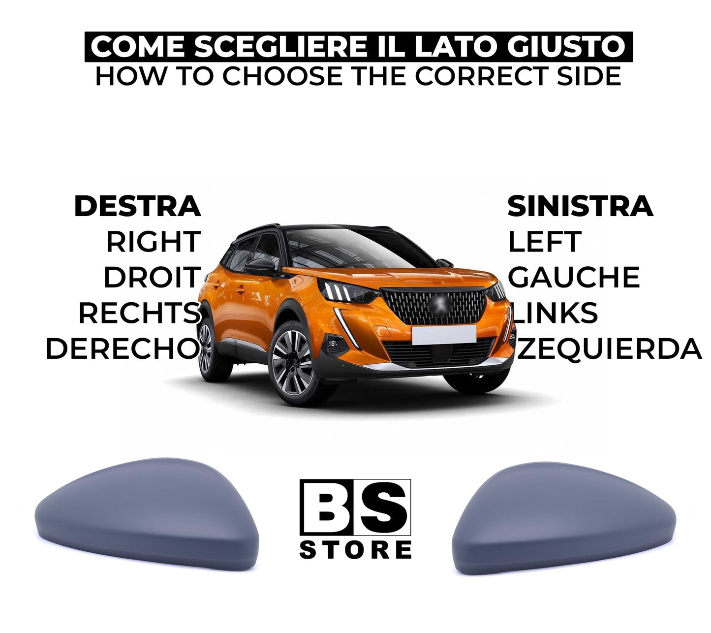 BSSTORE Calotta Specchietto Retrovisore da Verniciare con Primer per 0PEL CORSA F, MOKKA II | PEUGE0T 208 II, 508 II, 2008 II