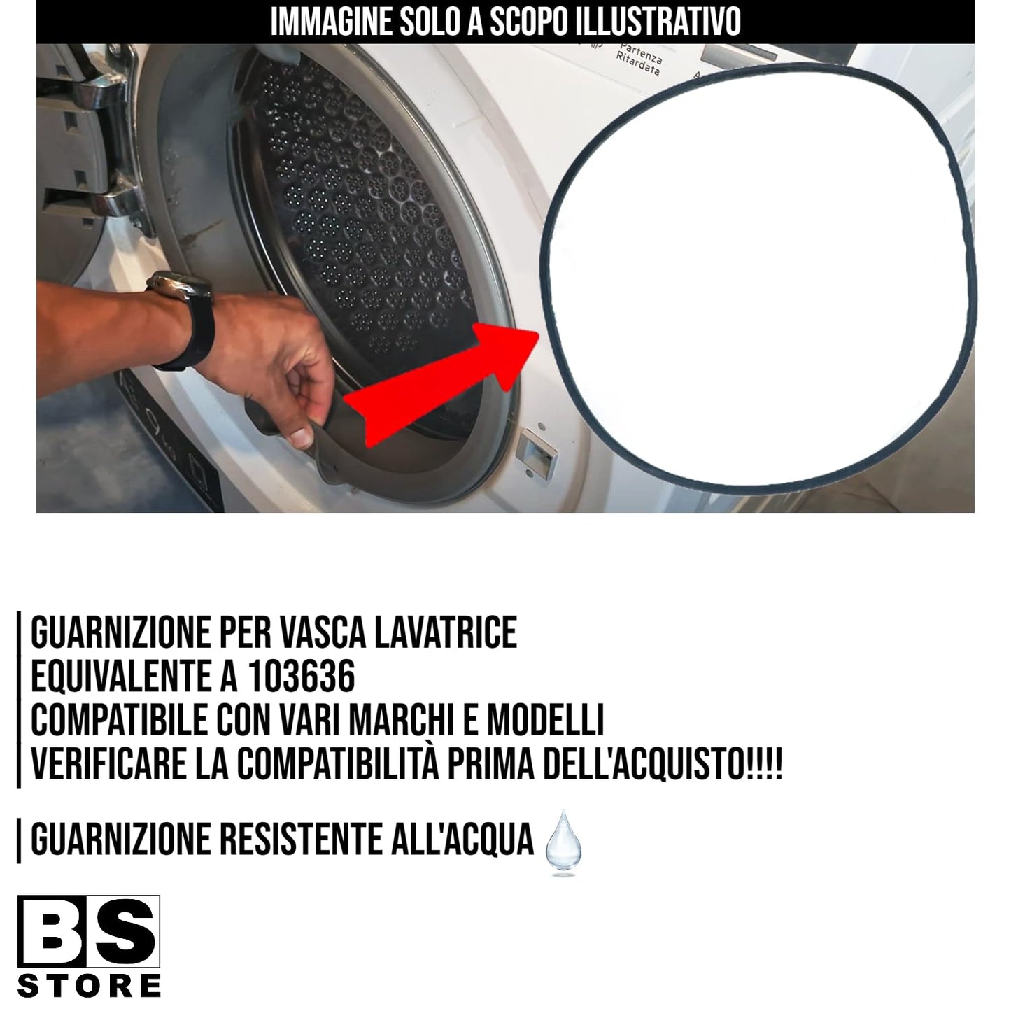 BSSTORE Guarnizione Per Vasca Lavatrice Equivalente A 103636 Compatibile Con Vari Marchi E Modelli