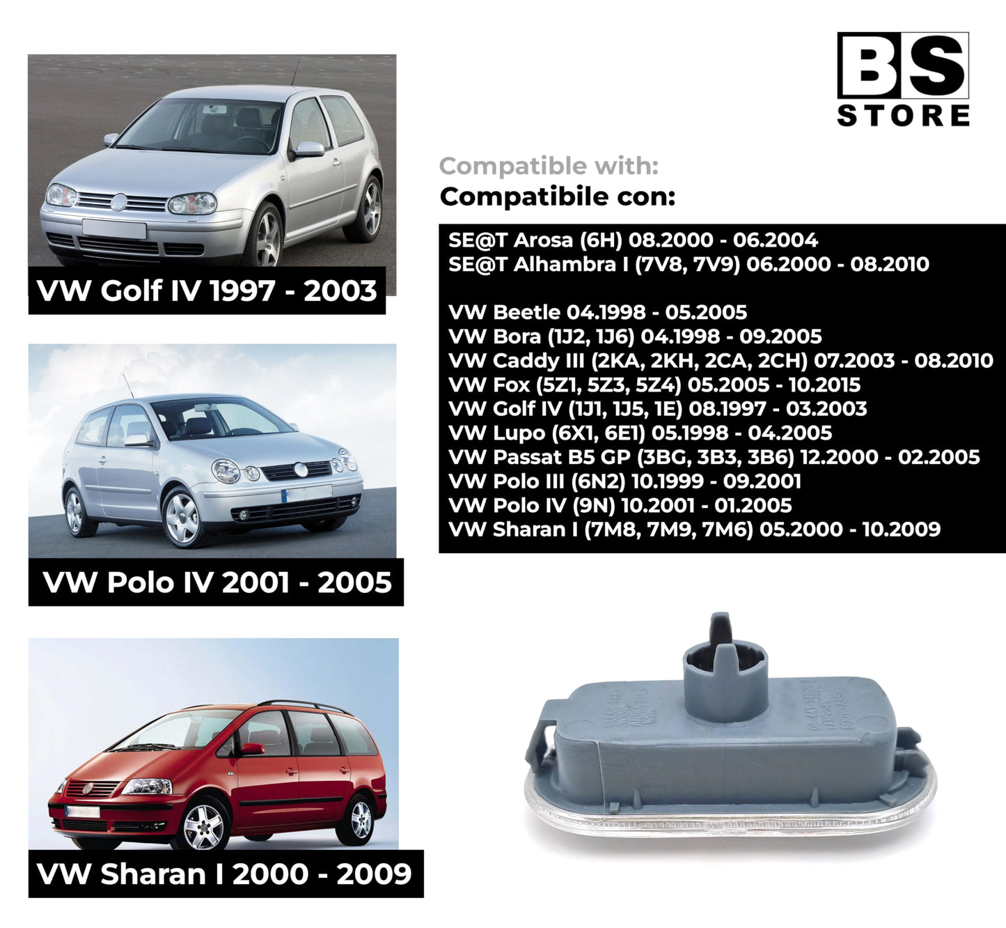 BSSTORE Freccia Laterale per GOLF 4 1997-2003, POLO 3 4 1999-2005, PASSAT B5 2000-2005, AROSA 200-2004