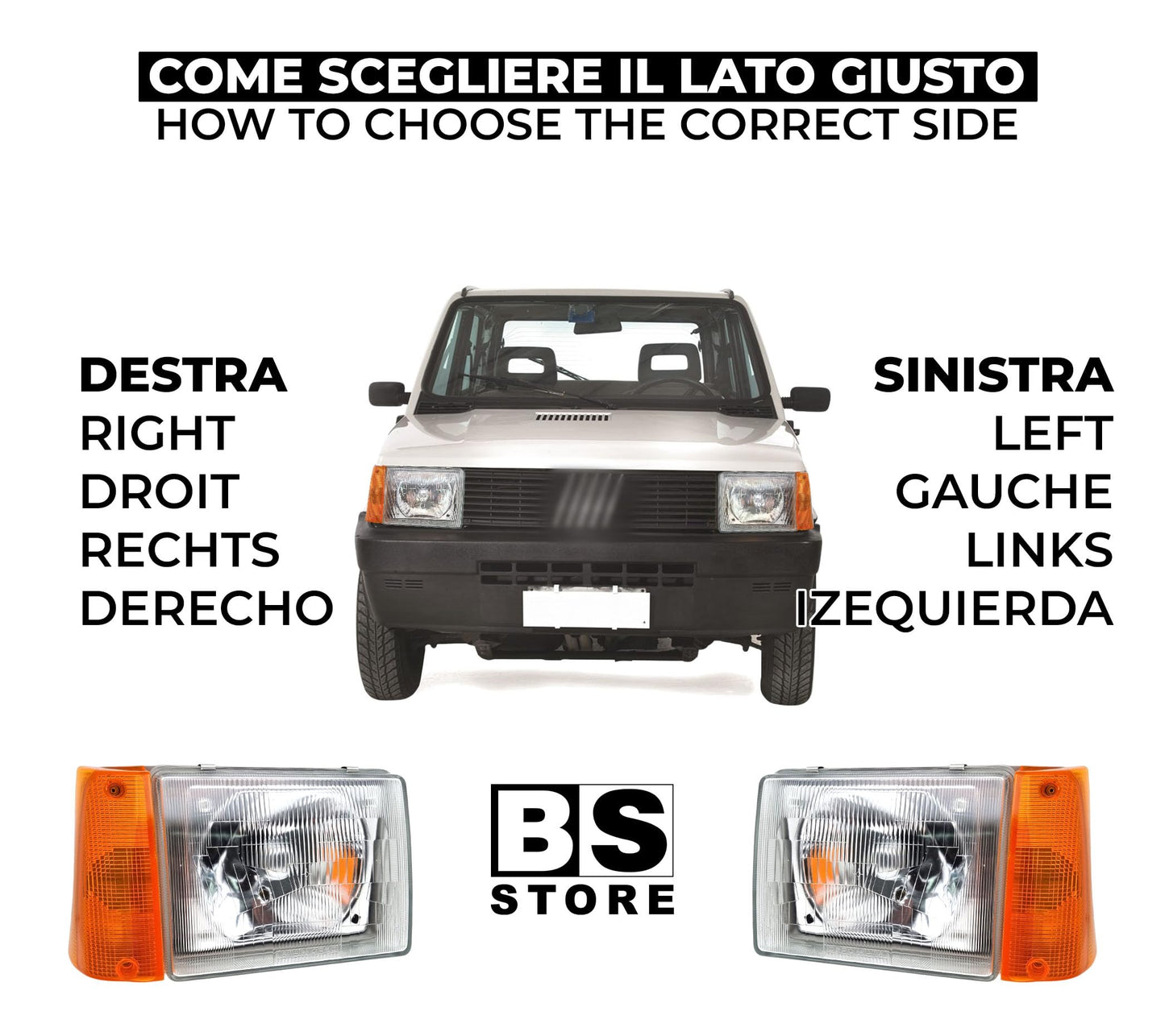 BSSTORE Faro Proiettore Anteriore R2 per Panda dal 1986 al 2003 (141, 141A) Regolazione Elettrica