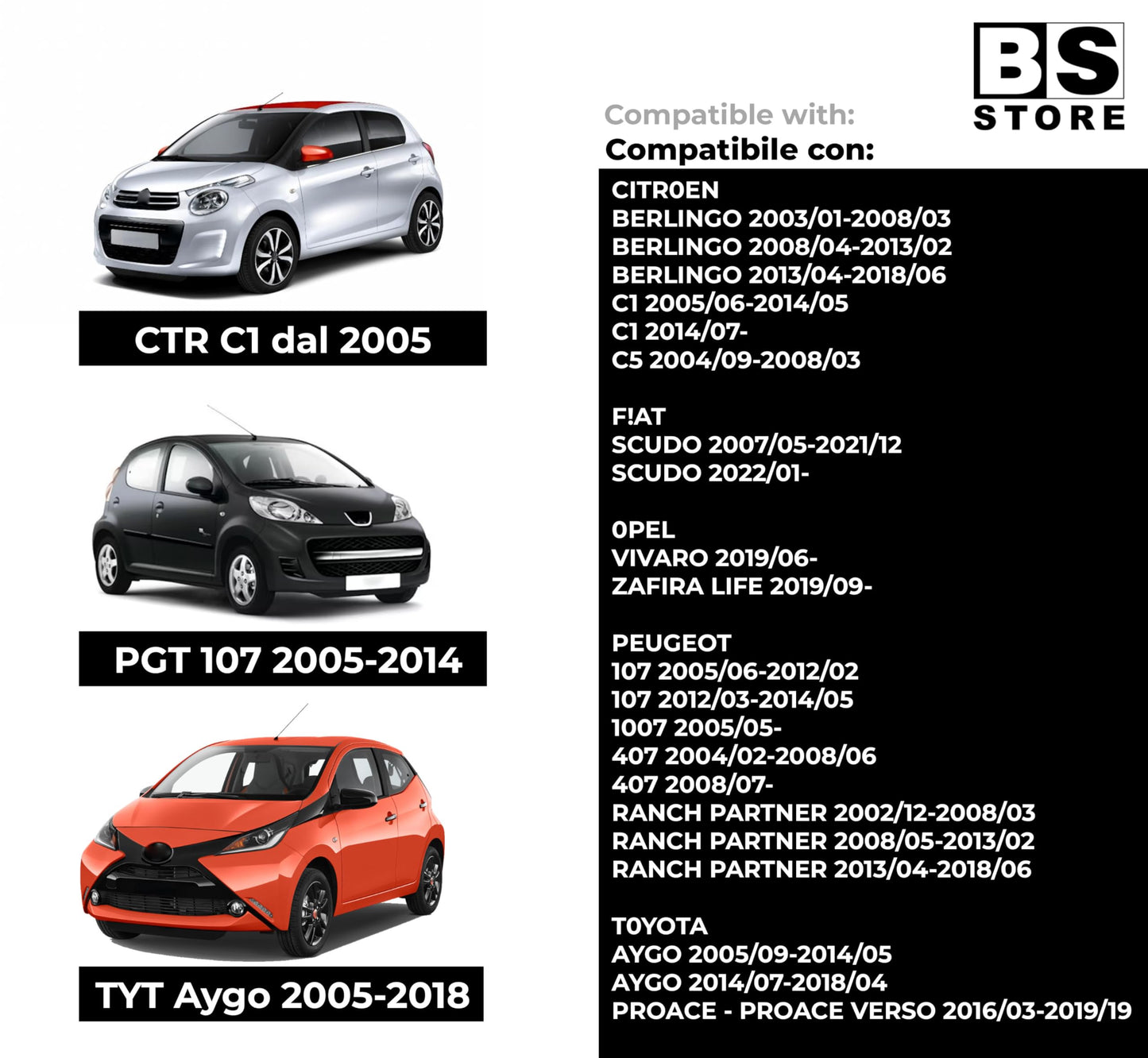 BSSTORE Freccia Laterale Indicatore di Direzione per AYGO 2005-2018, C1 C5 | 107 1007 407 | VIVARO 2019 e Tante Altre Auto
