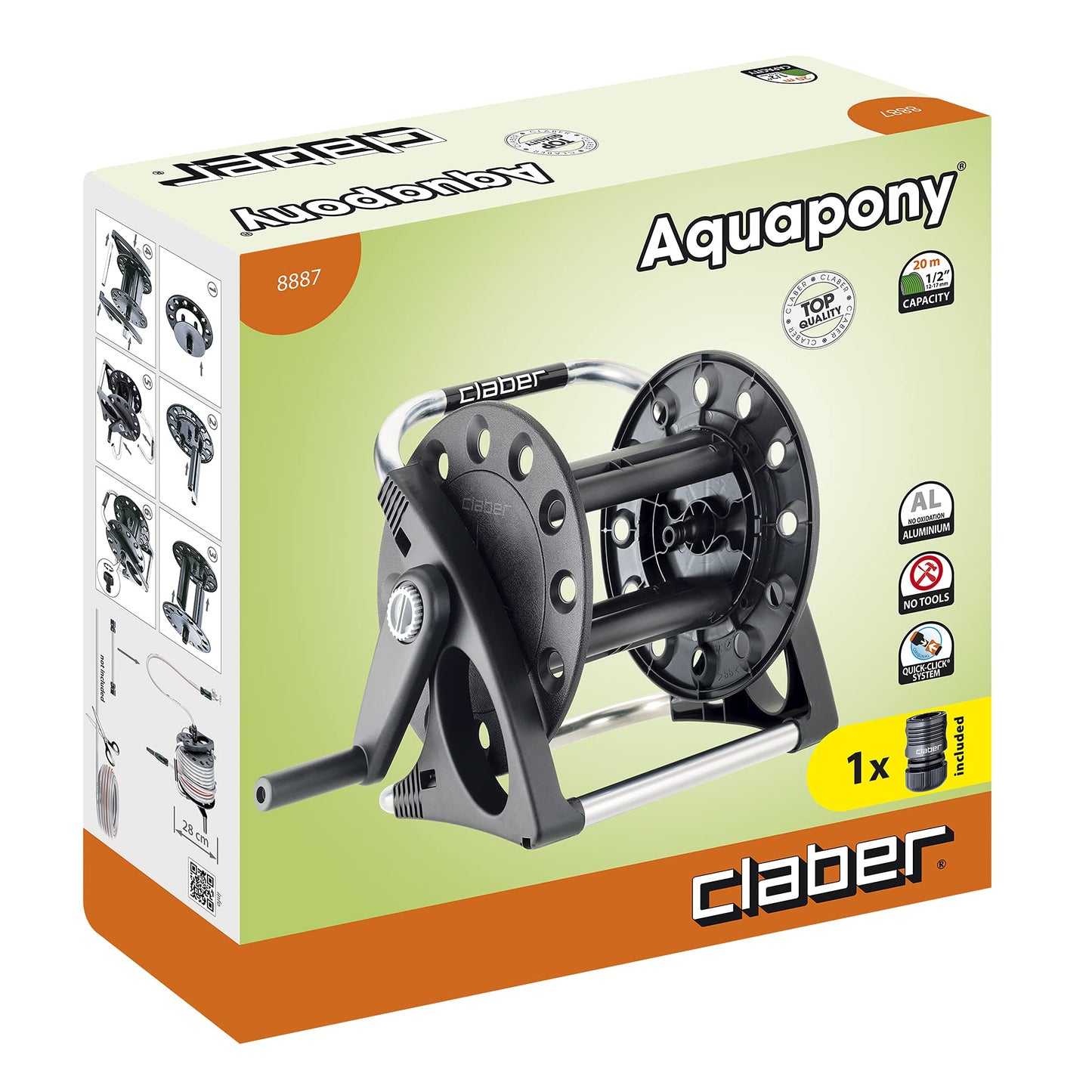 Claber 8887 Aquapony Carrello Avvolgitubo, Nero