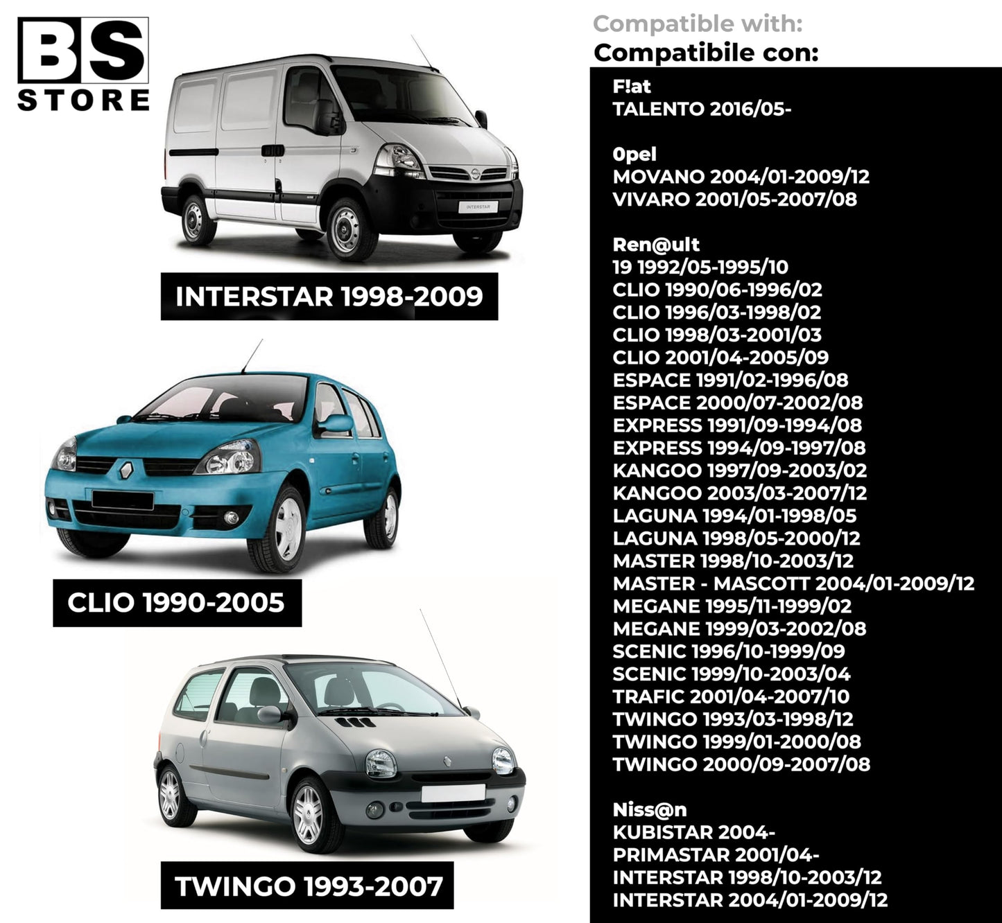 BSSTORE Freccia Laterale Compatibile per CLIO 1990-2005, TWINGO 1993-2007, MOVANO 2004-2009, VIVARO 2001-2007 e Tante Altre Auto