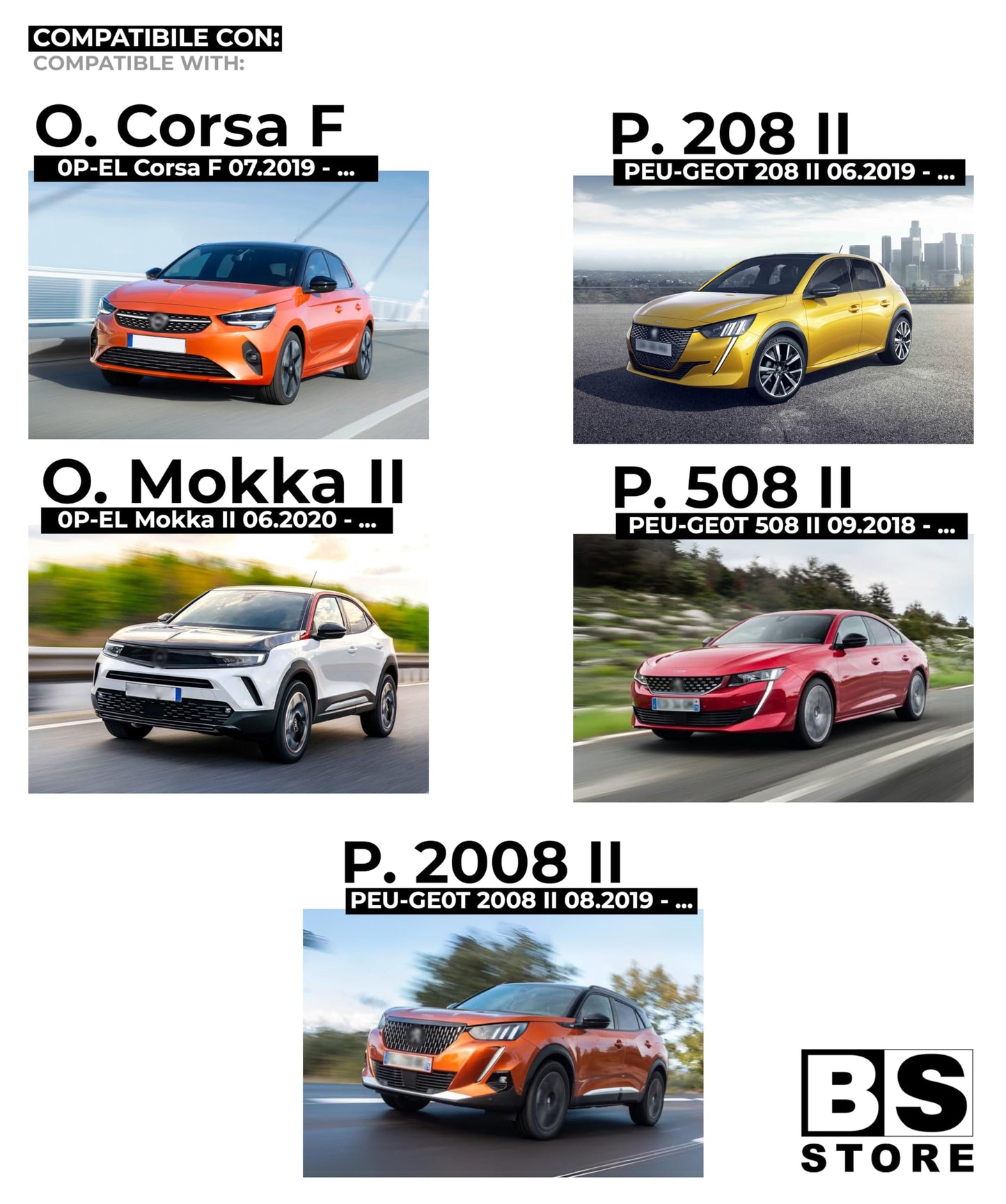 BSSTORE Calotta Specchietto Retrovisore da Verniciare con Primer per 0PEL CORSA F, MOKKA II | PEUGE0T 208 II, 508 II, 2008 II